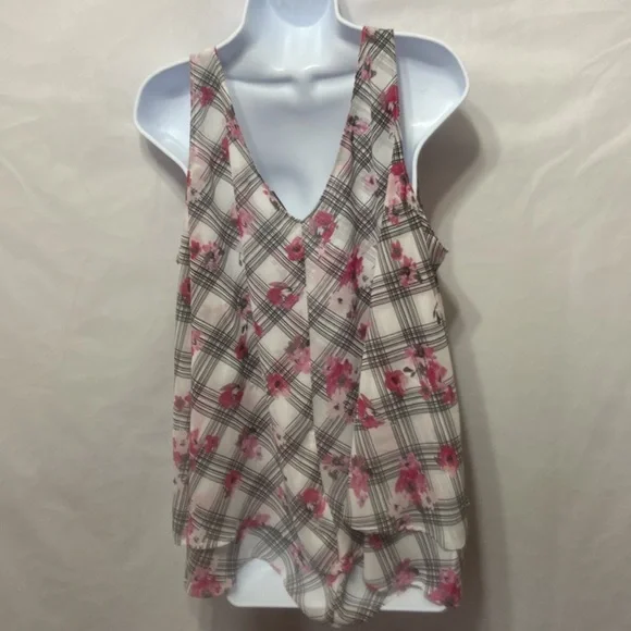 Lane Bryant Pink Floral Plaid Tank Top - Picture 3 of 4